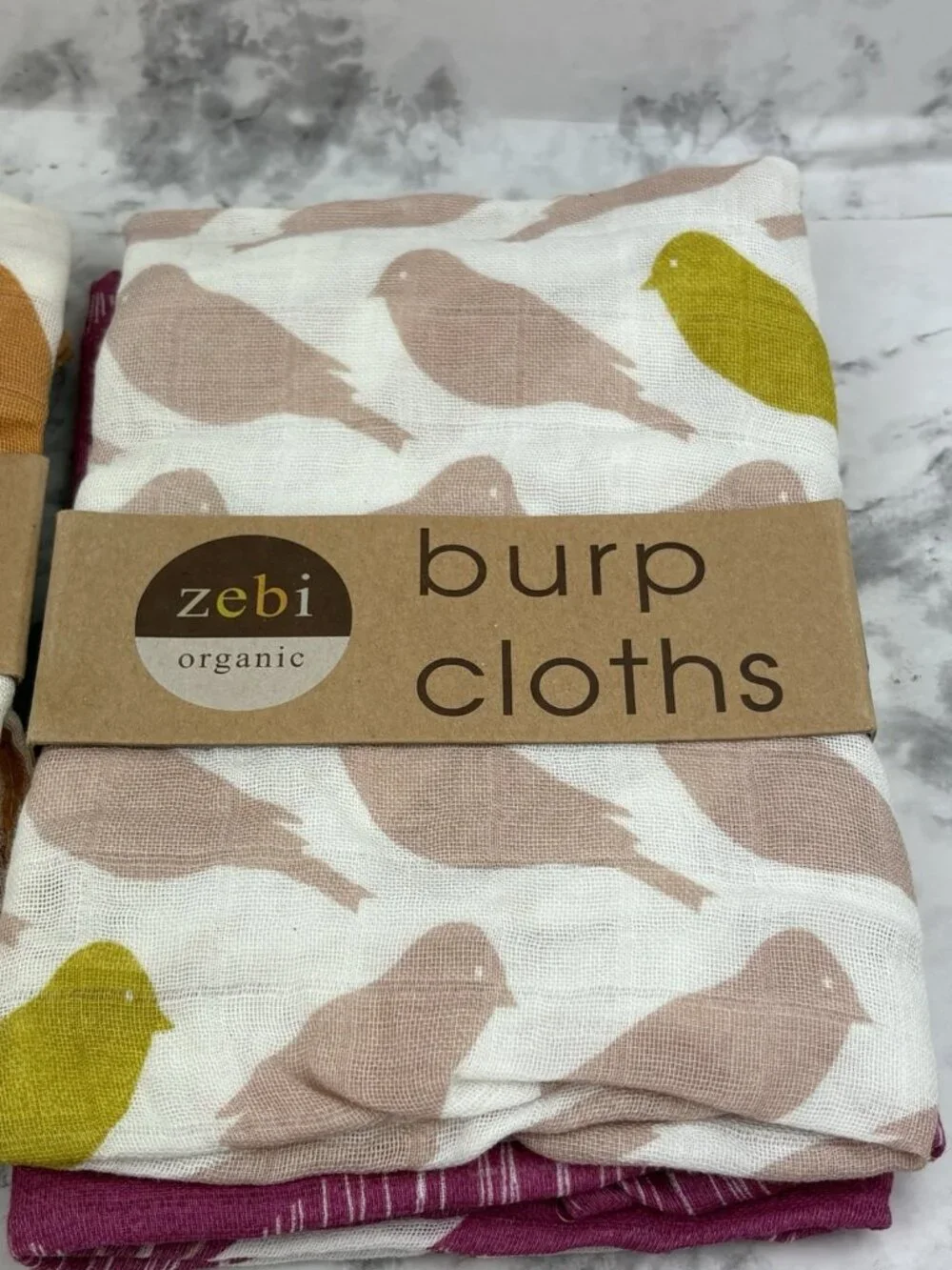 *New Zebi Organic Burp Cloths Unisex Baby 2 Packages 4 Cloths Bird Giraffe